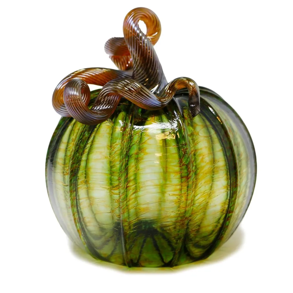 LUKE ADAMS HANDBLOWN GLASS Autumn Green Glass Pumpkin - Medium