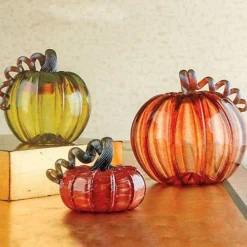 LUKE ADAMS HANDBLOWN GLASS Autumn Green Glass Pumpkin - Medium