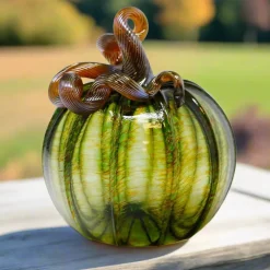 LUKE ADAMS HANDBLOWN GLASS Autumn Green Glass Pumpkin - Medium