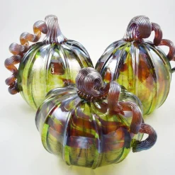 LUKE ADAMS HANDBLOWN GLASS Autumn Green Pumpkin - Assorted Sizes