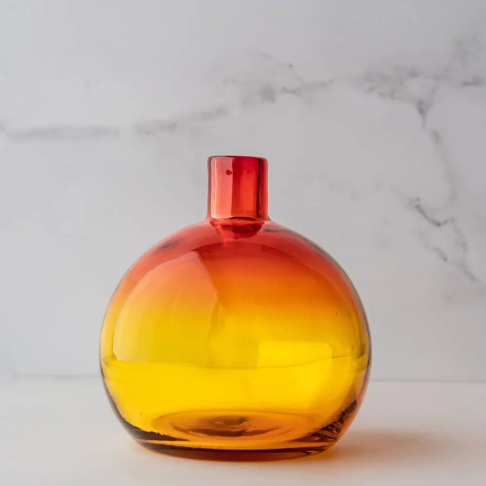 BLENKO GLASS COMPANY Blenko Tangerine Ball Bud Vase