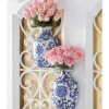 K & K Interiors Blue and White Chinoiserie Wall Vase Set/2