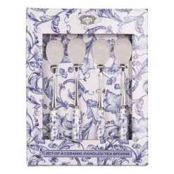 HOME ESSENTIALS Blue and White Scroll Pattern Tea Spoons – Set of 4