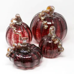 LUKE ADAMS HANDBLOWN GLASS Cranberry Glass Pumpkins - Luke Adams - Three Sizes