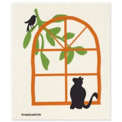 THREE BLUEBIRDS Eco-friendly Swedish Dishcloth - Cat and Bird