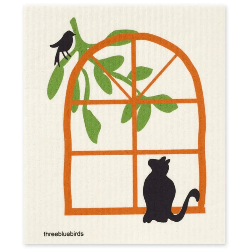 THREE BLUEBIRDS Eco-friendly Swedish Dishcloth - Cat and Bird