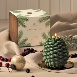 Thymes Frasier Fir Pinecone-Shaped Candle with Tray