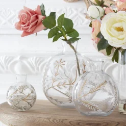 K & K Interiors Glass Floral Etched Vase - Assorted Sizes