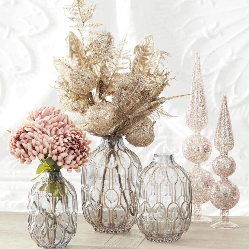 K & K Interiors Gold Embossed Glass Vase - Assorted Sizes
