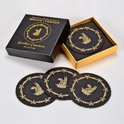 DESIGN MASTER ASSOCIATES Leather Coasters - Boxed Set of Four - Black