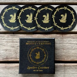 DESIGN MASTER ASSOCIATES Leather Coasters - Boxed Set of Four - Black