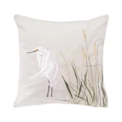C & F ENTERPRISE Left-Facing White Egret Embroidered Indoor Outdoor Pillow