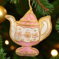 ST NICOLAS LTD. Pink & White Teapot Ornament St. Nicolas
