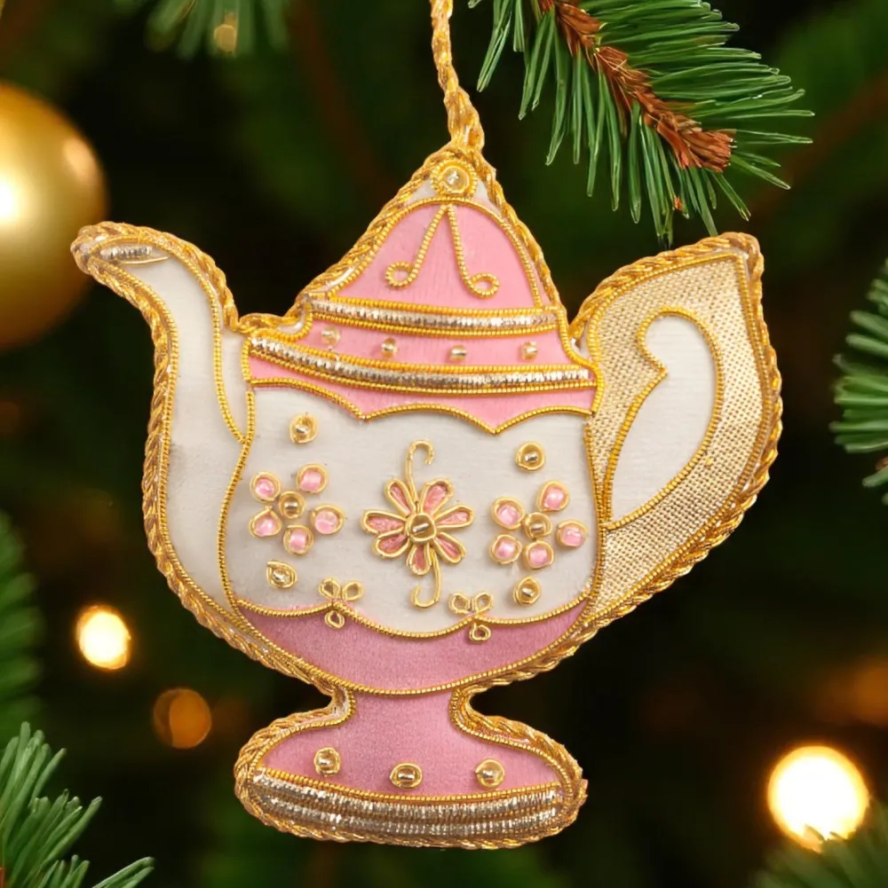 ST NICOLAS LTD. Pink & White Teapot Ornament St. Nicolas