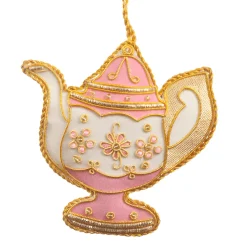 ST NICOLAS LTD. Pink & White Teapot Ornament St. Nicolas