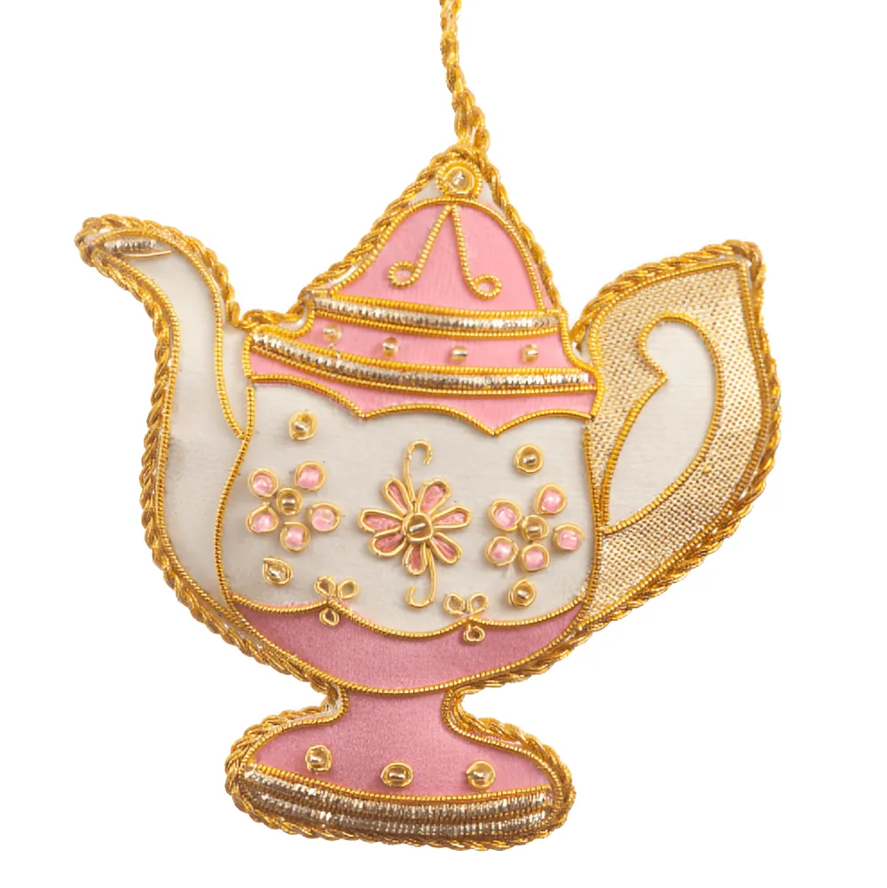 ST NICOLAS LTD. Pink & White Teapot Ornament St. Nicolas