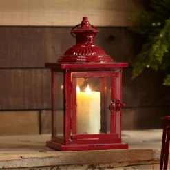 MELROSE INTERNATIONAL LLC Rustic Red Lantern – 13" Tall
