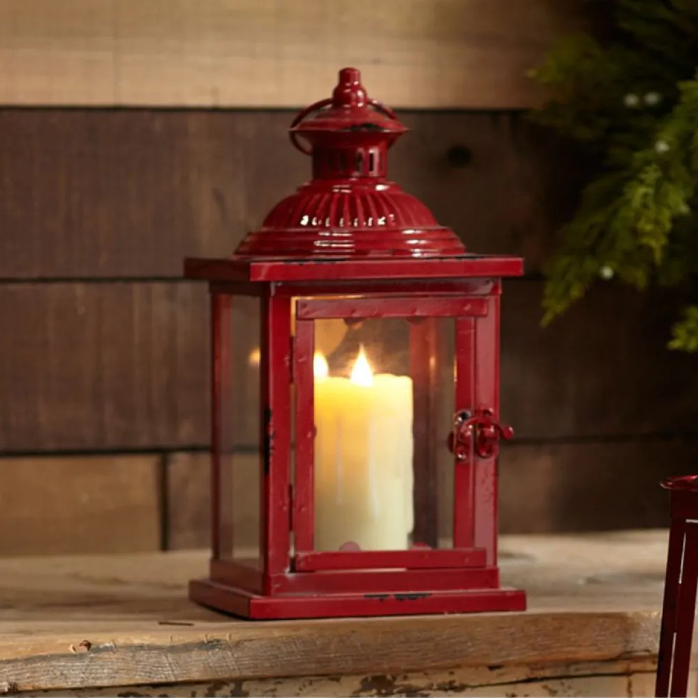 MELROSE INTERNATIONAL LLC Rustic Red Lantern – 13" Tall
