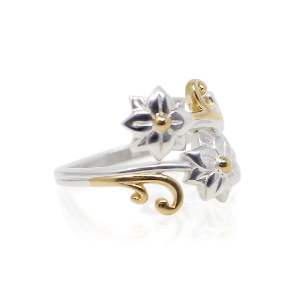 Women Color Craft Inc Sterling Silver & Gold Plated Floral Swirl Ring