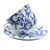 HOME ESSENTIALS Teacup and Saucer Blue Leaf Scroll