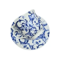 HOME ESSENTIALS Teacup and Saucer Blue Leaf Scroll