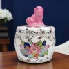 Danny's Fine Porcelain Tobacco Leaf Jar with Pink Foo Dog Lid – 6"