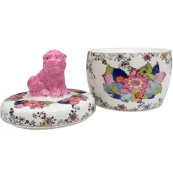 Danny's Fine Porcelain Tobacco Leaf Jar with Pink Foo Dog Lid – 6