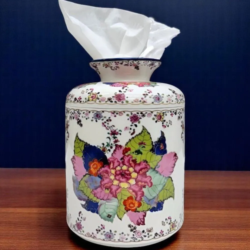 Danny's Fine Porcelain Tobacco Leaf Porcelain Tissue Box Cover Jar