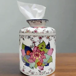 Danny's Fine Porcelain Tobacco Leaf Porcelain Tissue Box Cover Jar