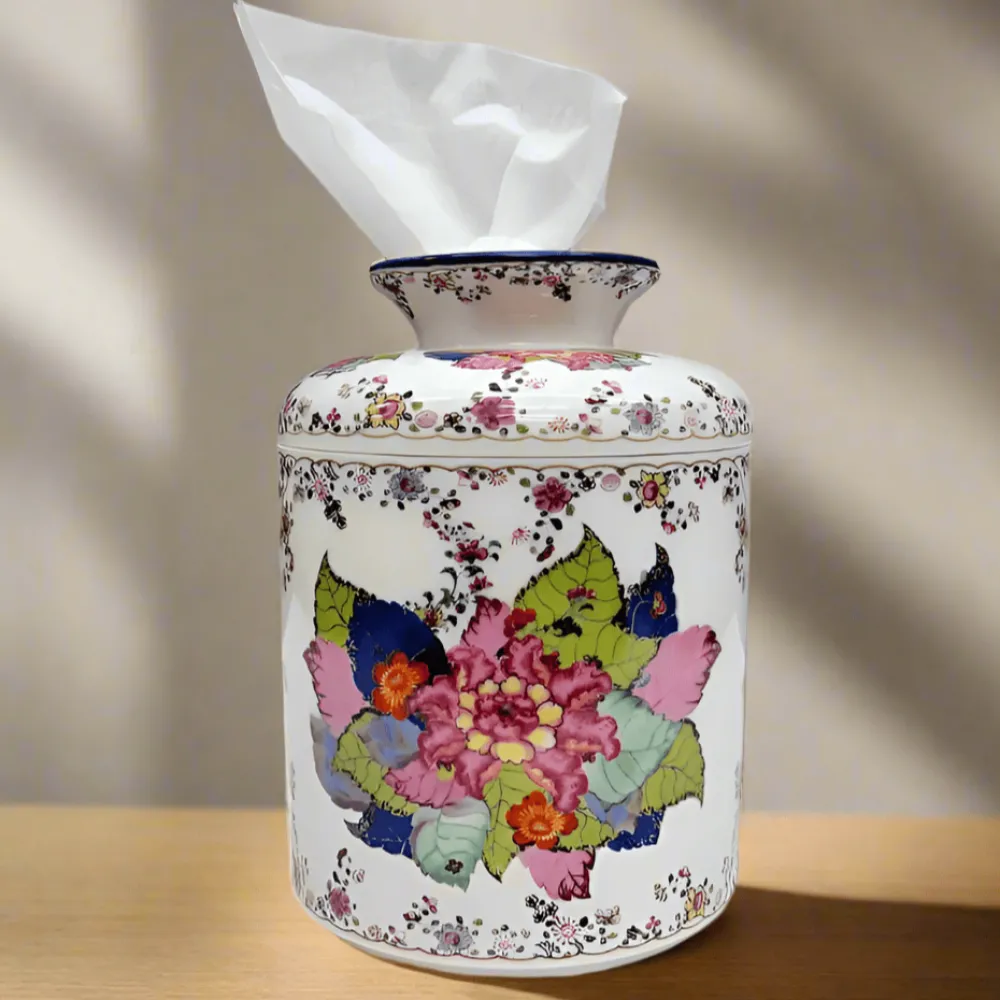 Danny's Fine Porcelain Tobacco Leaf Porcelain Tissue Box Cover Jar