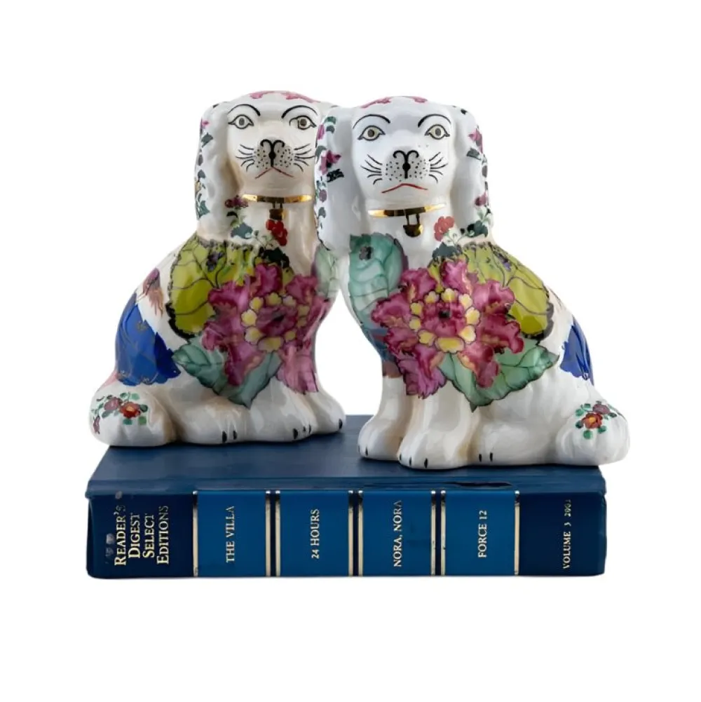 Danny's Fine Porcelain Tobacco Leaf Staffordshire Dog Bookends – Small Pair