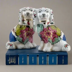Danny's Fine Porcelain Tobacco Leaf Staffordshire Dog Bookends – Small Pair