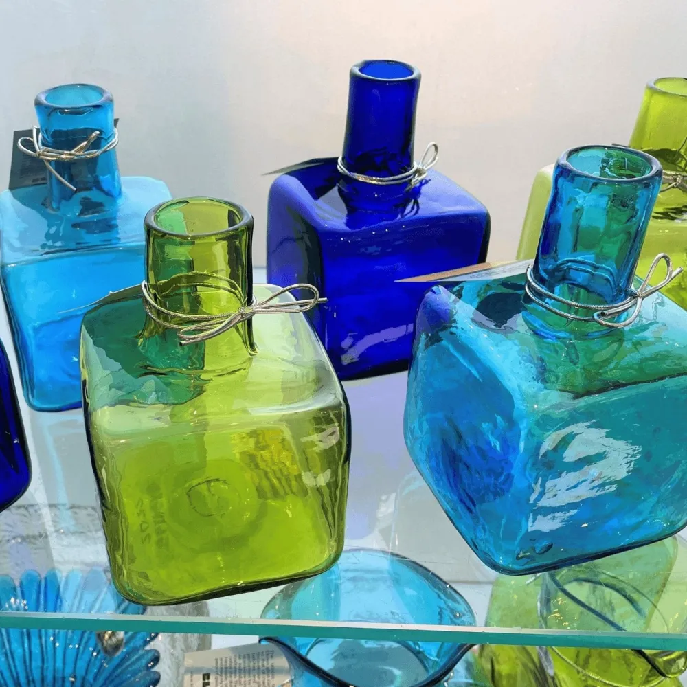 BLENKO GLASS COMPANY Turquoise Block Bud Vase