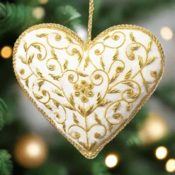 ST NICOLAS LTD. White & Gold Heart Ornament St. Nicolas