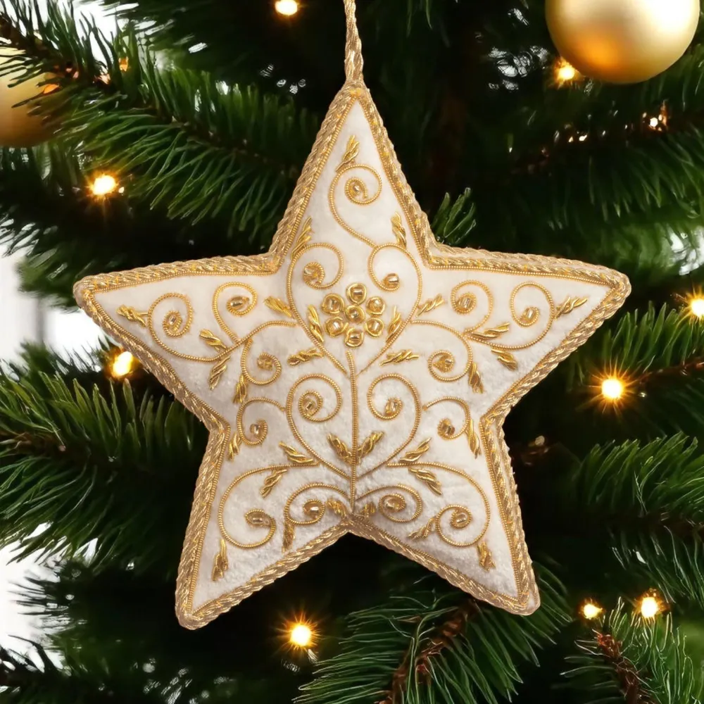 ST NICOLAS LTD. White & Gold Star Ornament St. Nicolas