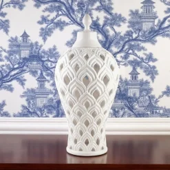 HOME ESSENTIALS White Pierced Ceramic Ginger Jar